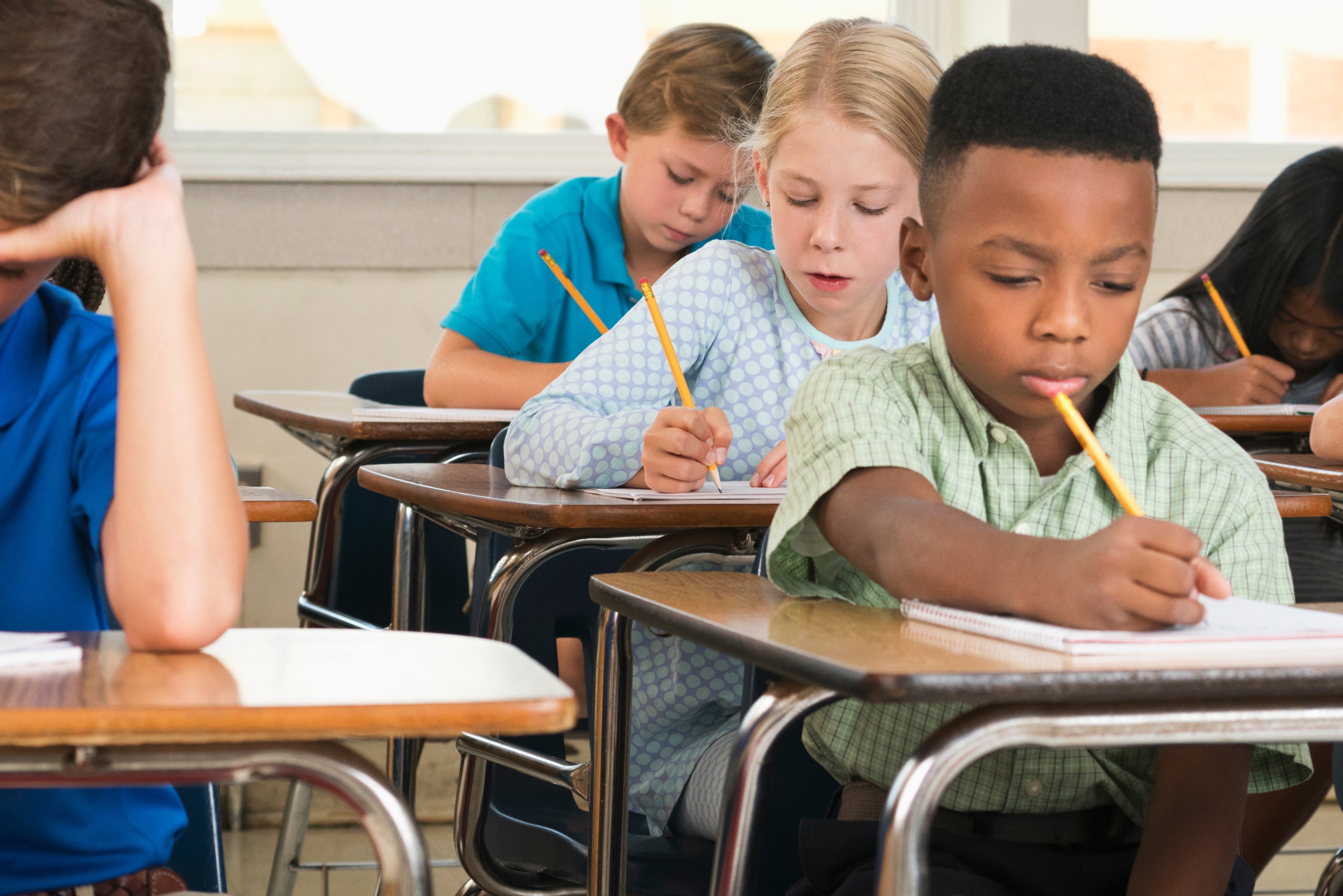 Students studying in classroom